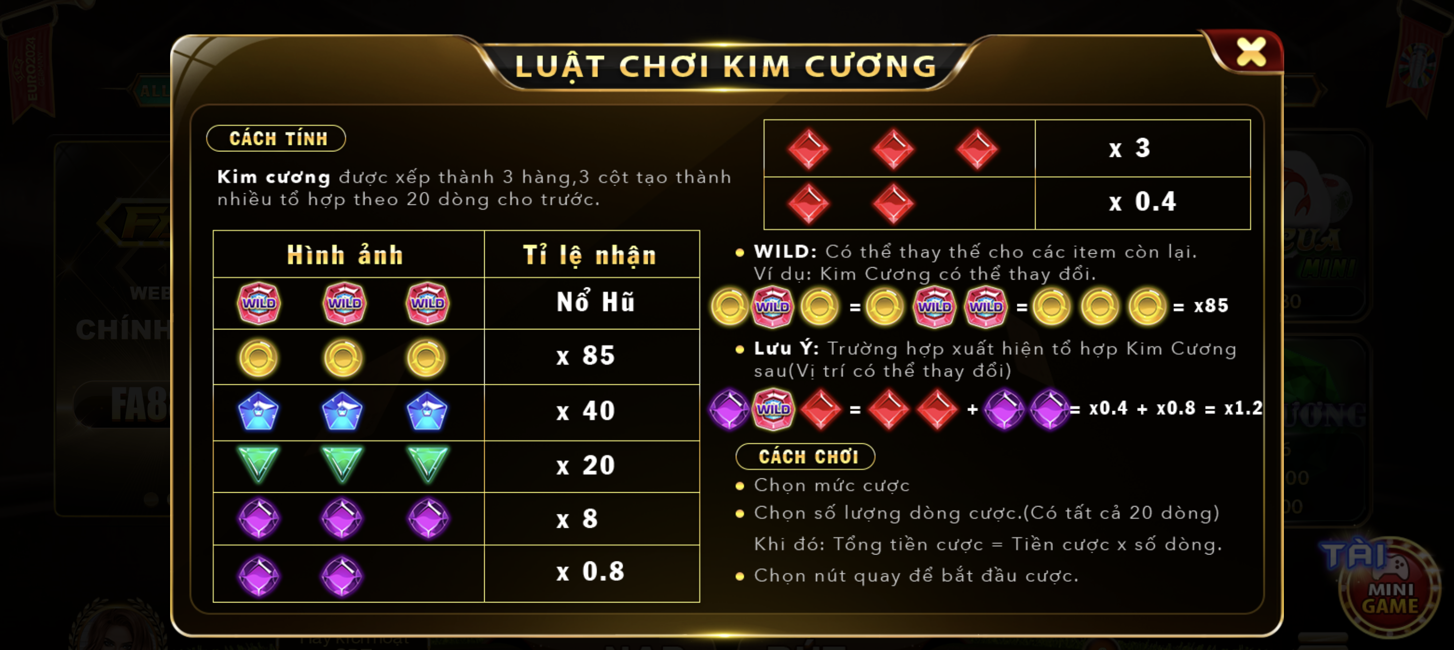 Hướng dẫn chơi mini game kim cương Fa88