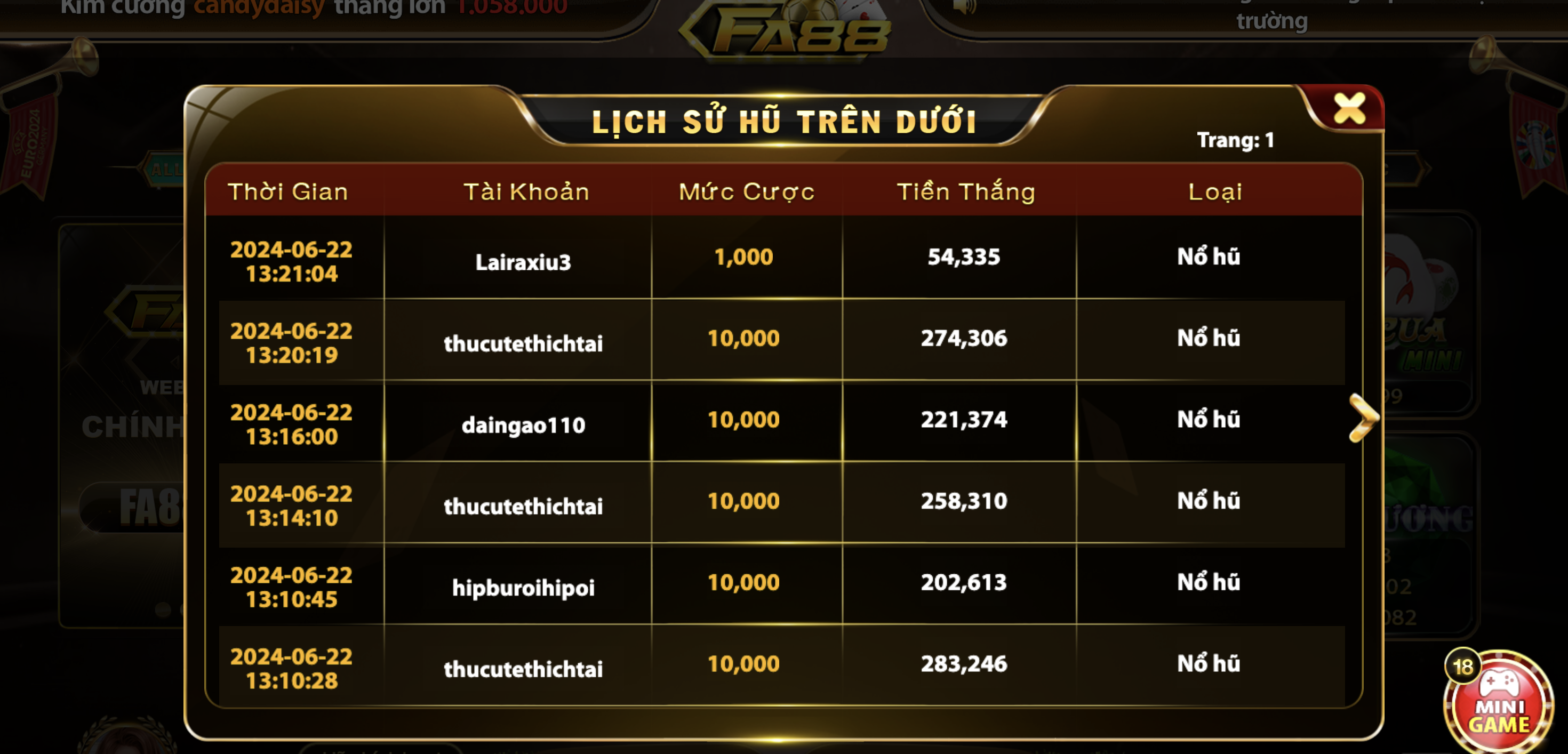 Mẹo chơi Mini game Trên Dưới thắng liên tục 